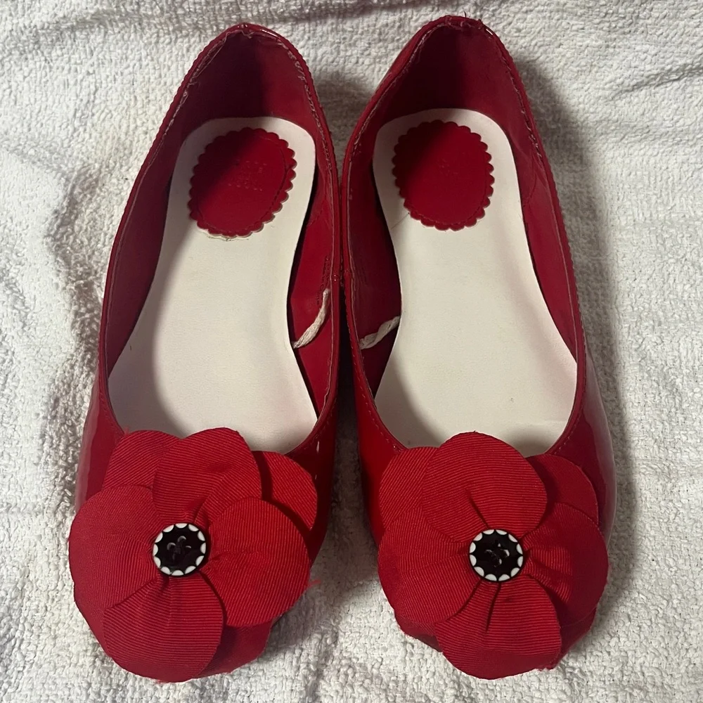Janie and Jack girls Red patent leather Shoes with Flower Accent in size 1